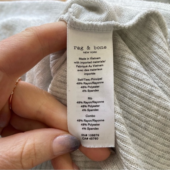 Rag & Bone Clara Earl Grey Torqued V-Neck Waffle Knit Long Sleeve Shirt Size XS - Picture 8 of 10